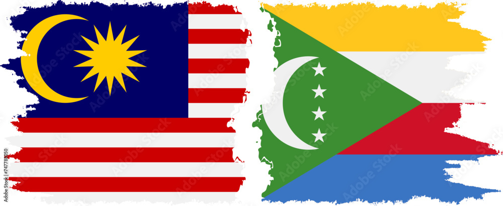 Comoros and Malaysia grunge flags connection vector Comoros and Malaysia grunge flags connection vector