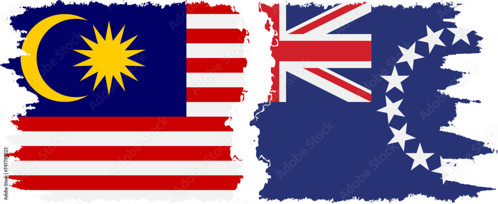 Cook Islands and Malaysia grunge flags connection vector Cook Islands and Malaysia grunge flags connection vector