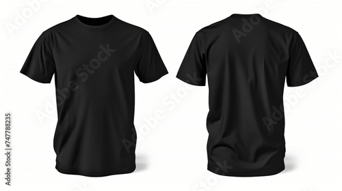 black t shirt mock up isolated on white background, front and back view