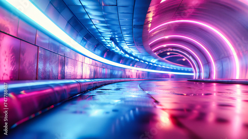 Modern Futuristic Tunnel, Bright Illumination and Architectural Perspective, Urban Travel and Technology Concept