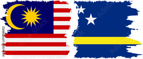 Curacao and Malaysia grunge flags connection vector