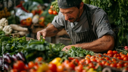 chef crafting a meal with farm fresh ingredients, highlighting the farm concept © MAY