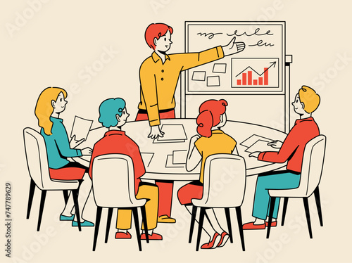 Scene illustration of office workers having a meeting