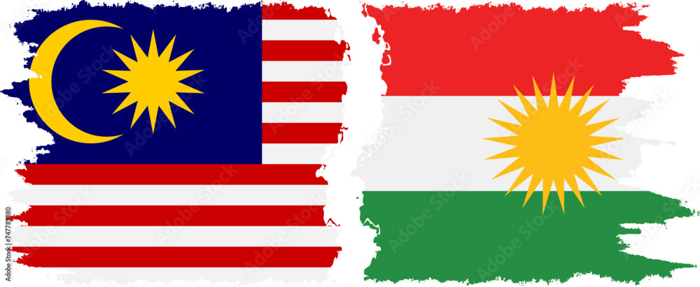 Kurdistan and Malaysia grunge flags connection vector Kurdistan and Malaysia grunge flags connection vector