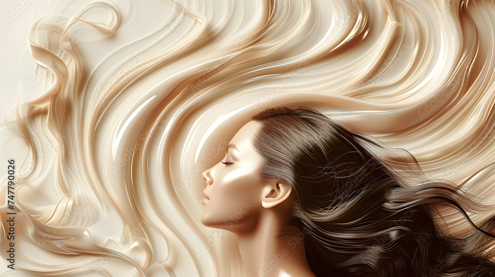 Nourish hair of shampoo or serum. Repair damaged hair concept, 3d rendering.