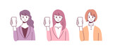Illustration set of 3 patterns of women showing smartphones