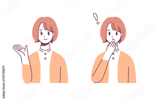 Illustration set of a woman with a guiding pose and a surprised expression