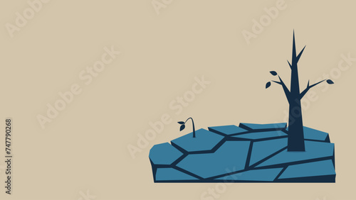 Drought vector illustration. The ground is cracked. The plants are dying.