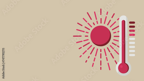 Vector illustration of extreme heat. The sun is glaring. The thermometer is hot.