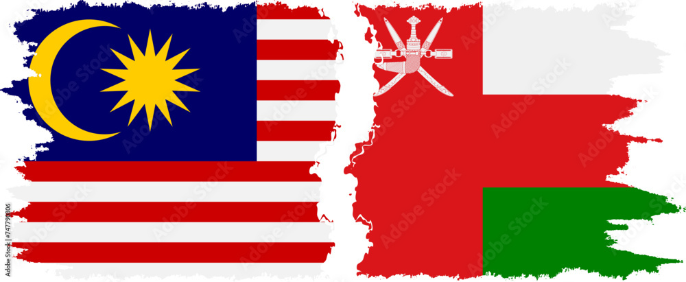 Oman and Malaysia grunge flags connection vector Oman and Malaysia grunge flags connection vector