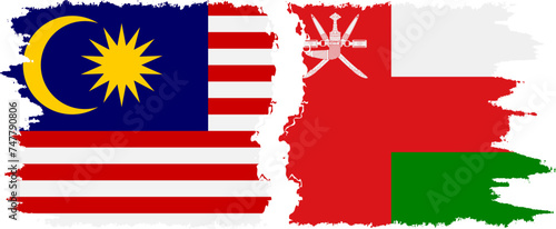 Oman and Malaysia grunge flags connection vector