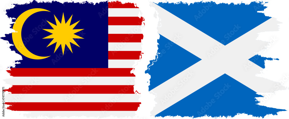 Scotland and Malaysia grunge flags connection vector Scotland and Malaysia grunge flags connection vector