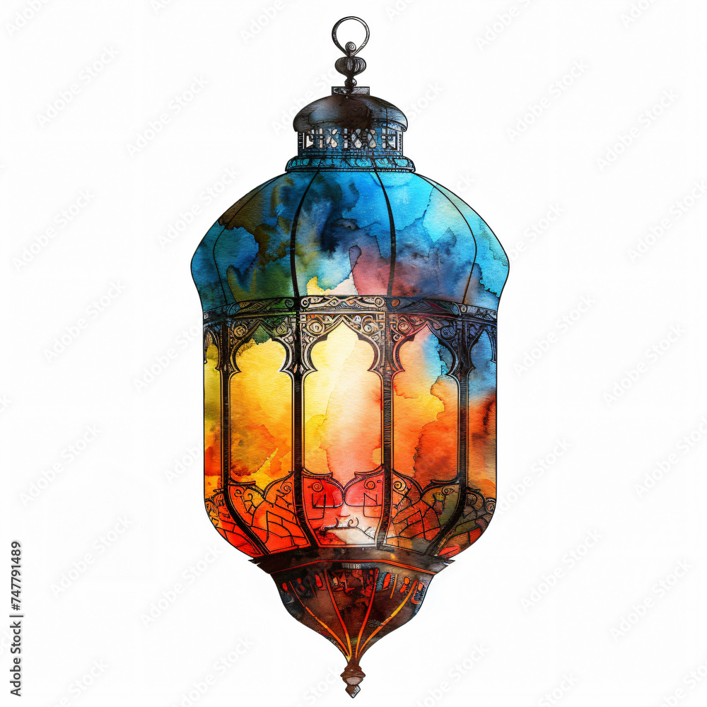 Watercolor Islamic style lantern Watercolor Islamic style lantern