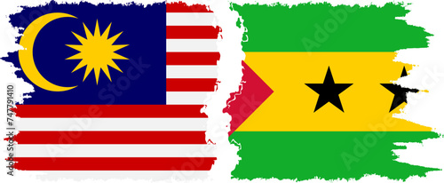 Sao Tome and Principe and Malaysia grunge flags connection vector