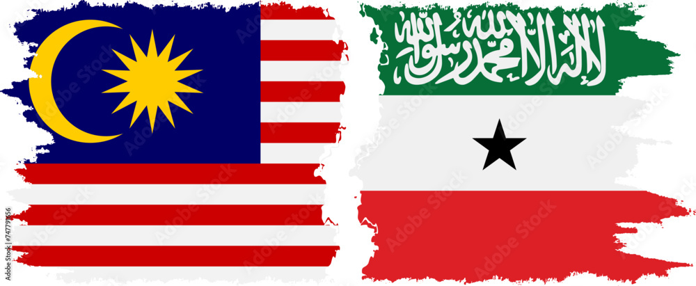 Somaliland and Malaysia grunge flags connection vector Somaliland and Malaysia grunge flags connection vector