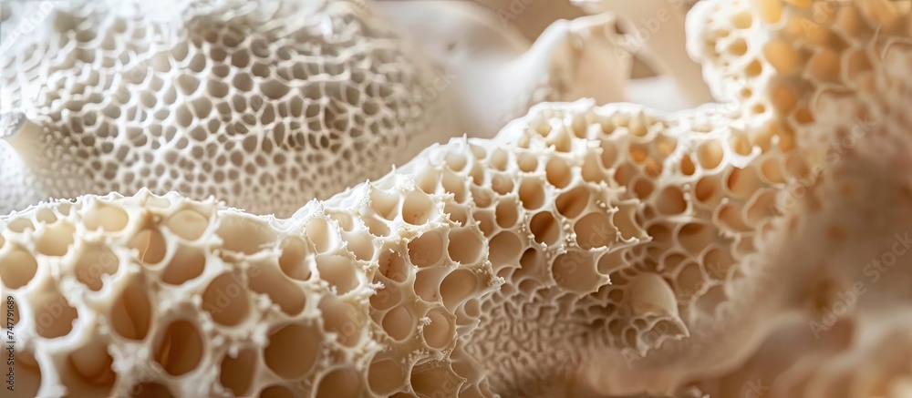 In this close-up shot, the intricate details of a mushroom-like object are revealed through a macro lens. The texture of the border is abstract and intriguing, showcasing the beauty of nature up close