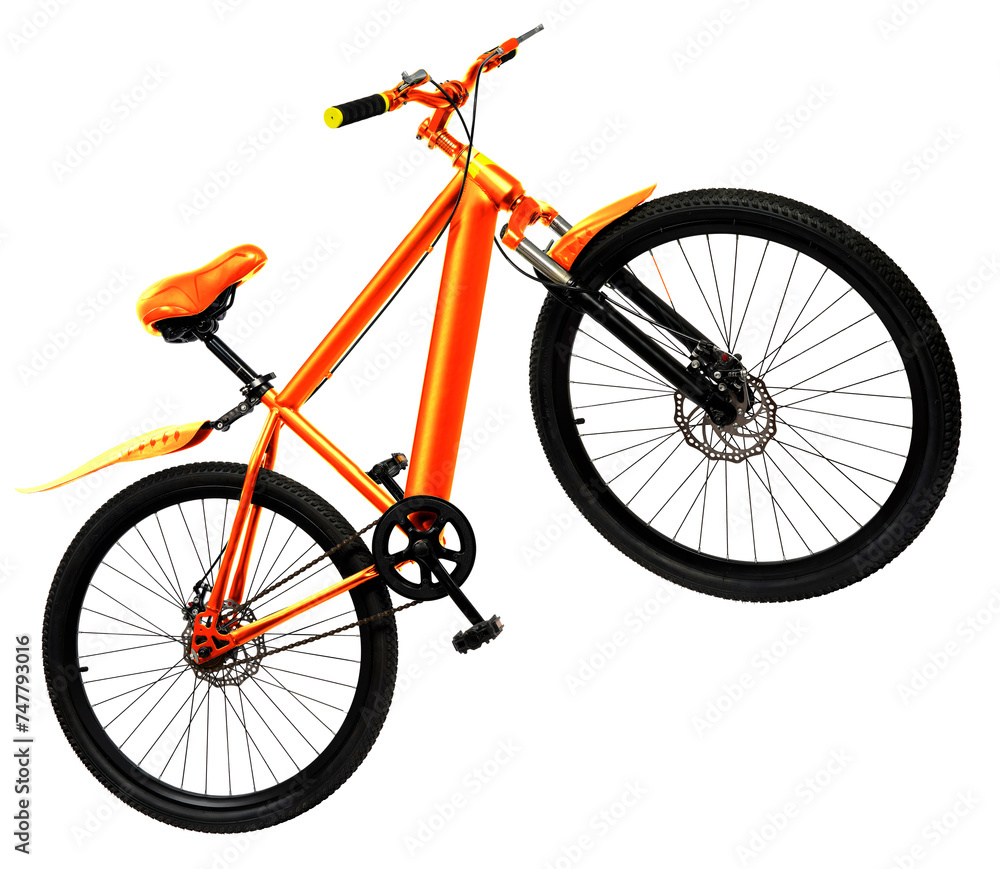 Orange Mountain Bike isolated on white, Mountain Bicycle Isolated on White background PNG File.