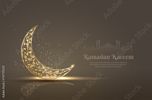 islamic greetings ramadan kareem card design with crescent moon