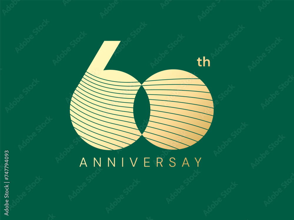 60th Anniversary with lines Overlapping Shapes number luxury gold ...