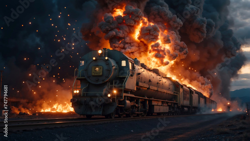 A train burns out completely
