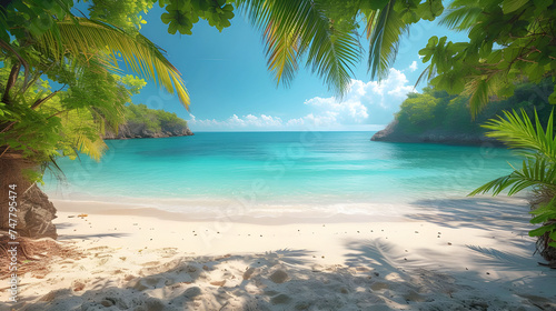 Beautiful Tropical beach at exotic panorama as summer landscape wallpaper. © Arif