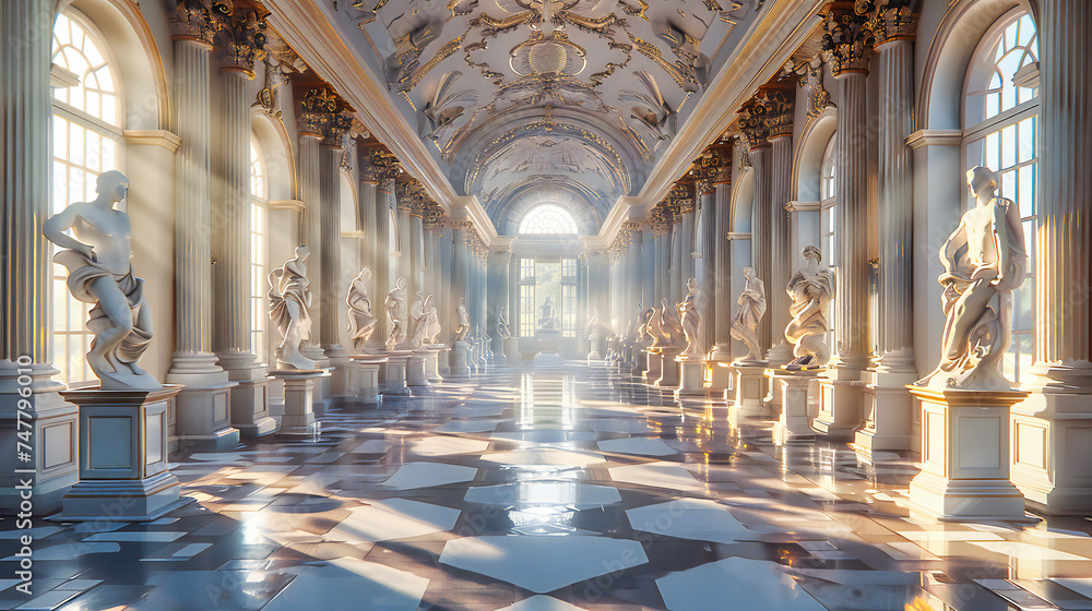 Fototapeta premium Luxurious Palace Interior, Royal Hall with Artistic Decor, European Architecture and Historic Elegance in Italy
