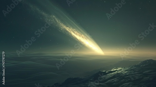 Mystical Comet Over Snow-Capped Mountains