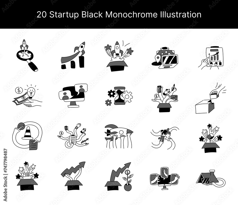 20 Startup Black Monochrome Illustration