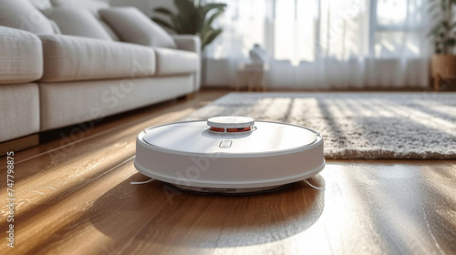 a robot vacuum cleaner in a light room