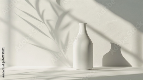  A minimalist water bottle with a frosted glass exterior  captured in soft light against a white backdrop  emanating a sense of purity and tranquility