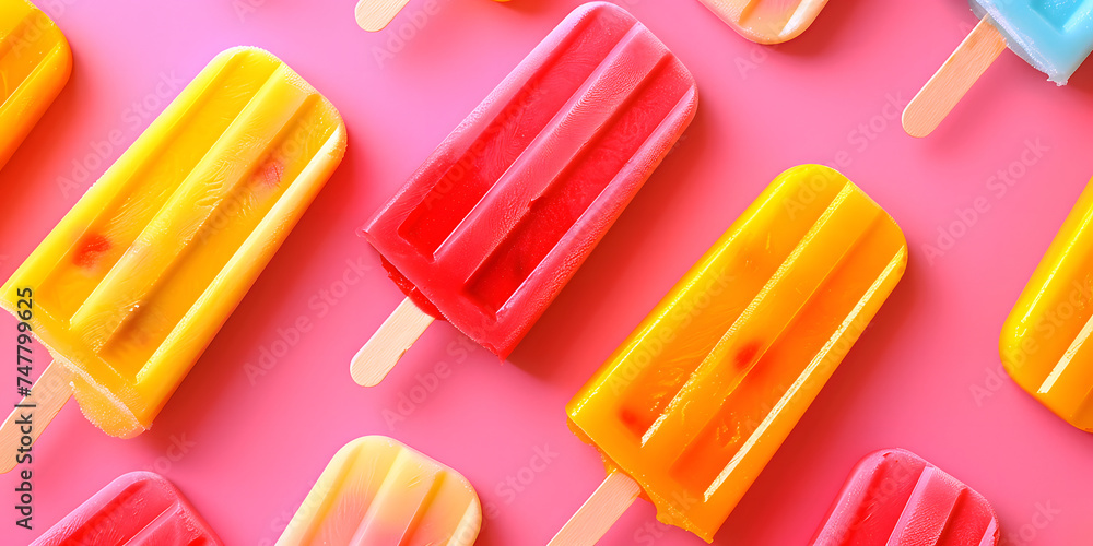 summer colorful sticks popsicles on pink background summer colorful sticks popsicles on pink background