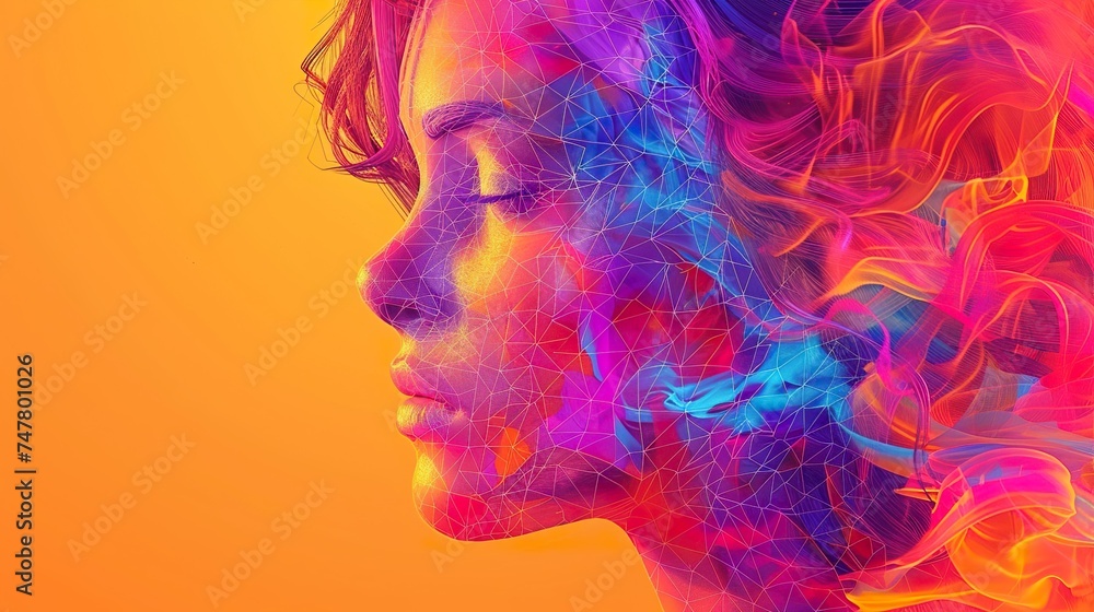 Male or female profile silhouette with abstract polygonal brain creative ai photo Male or female profile silhouette with abstract polygonal brain creative ai photo