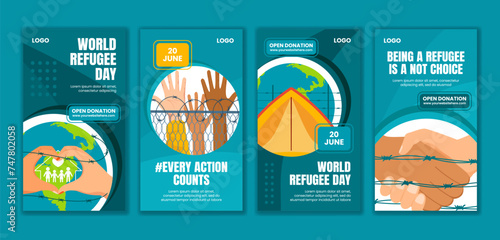 Refugee Day Social Media Stories Flat Cartoon Hand Drawn Templates Background Illustration