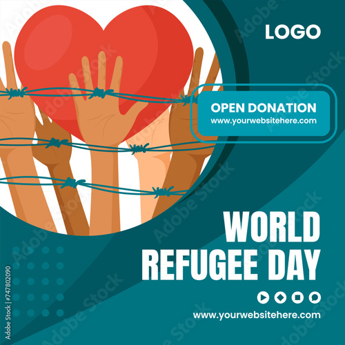 Refugee Day Social Media Illustration Flat Cartoon Hand Drawn Templates Background