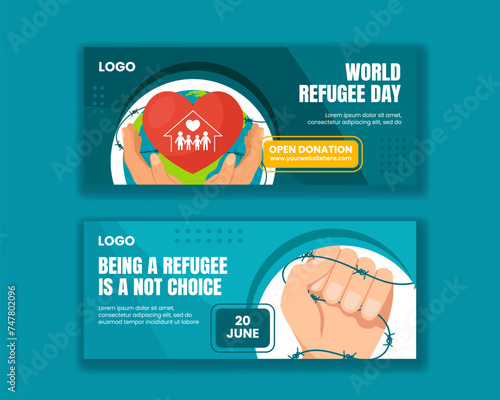 Refugee Day Horizontal Banner Flat Cartoon Hand Drawn Templates Background Illustration