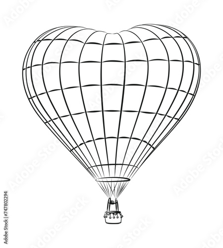 The sketch of a hot air balloon in flight.