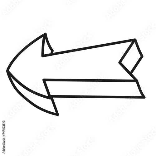 3d Vector abstract arrow. Hand drawn geometric curved pointer left. Isolated doodle for design.