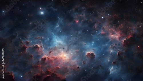 Amazing panoramic scenery of Universe filled with stars, nebula and galaxy.