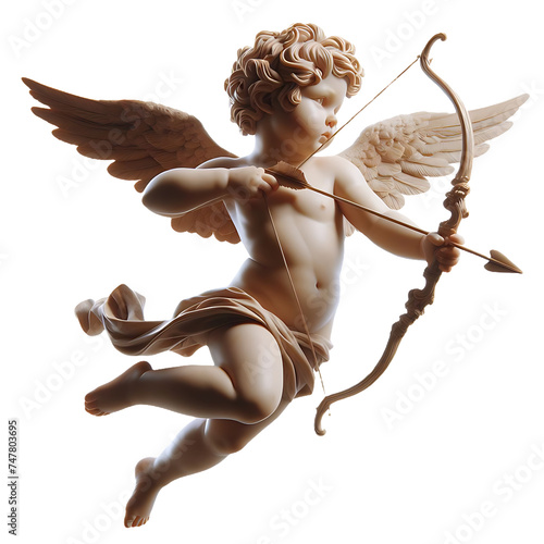 vintage romantic illustration of a cherub or cupid with bow and arrow isolated on a transparent background, generative ai	 photo