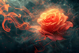 a rose emerging from smoke