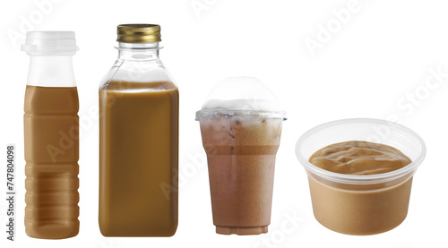 Group of coffee in plastic cup and bottle isolated on white background © seksanwangjaisuk