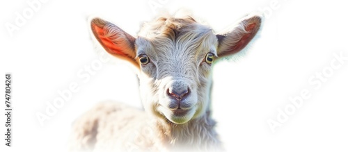 illustration of a cute brown furry goat kid isolated on a white background