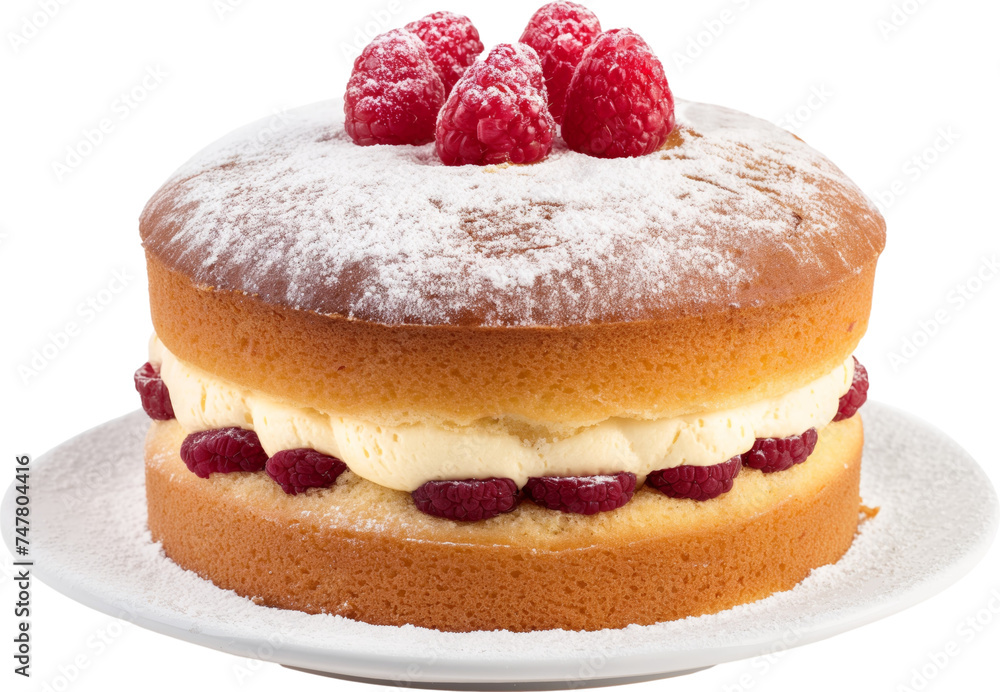 Victoria sponge cake with whipped cream and raspberries isolated. Victoria sponge cake with whipped cream and raspberries isolated.