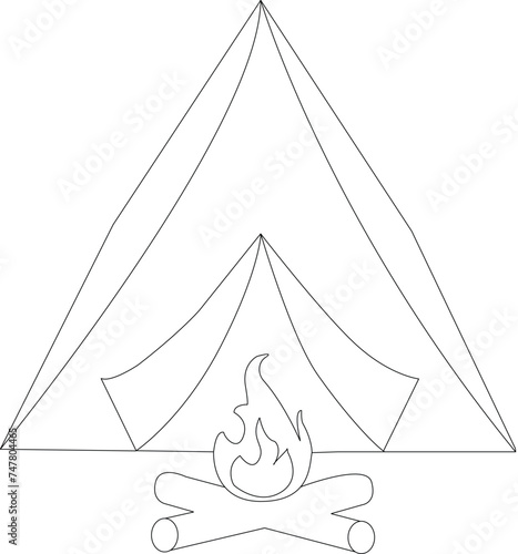 Camping coloring book page for children