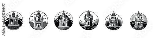 Castle Icon Set, Castle tower. Cute cartoon castle. medieval castles icon set, castle icons set on white background