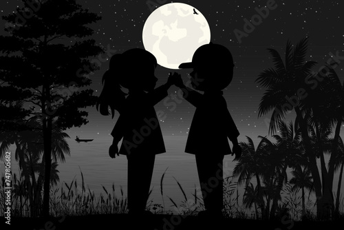 cute couple silhouette landscape