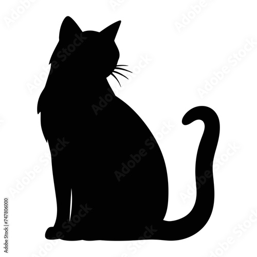 Cat silhouette. Vector of the cat sitting. Cat logo, icon, print, sticker illustration on a white background