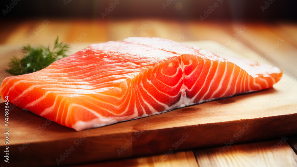 Wooden Cutting Board With Raw Salmon, A Fresh Ingredient for Delicious Meals