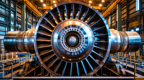 Large Jet Engine in Factory Workshop