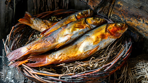 Assorted Smoked Fish Perched on Basket